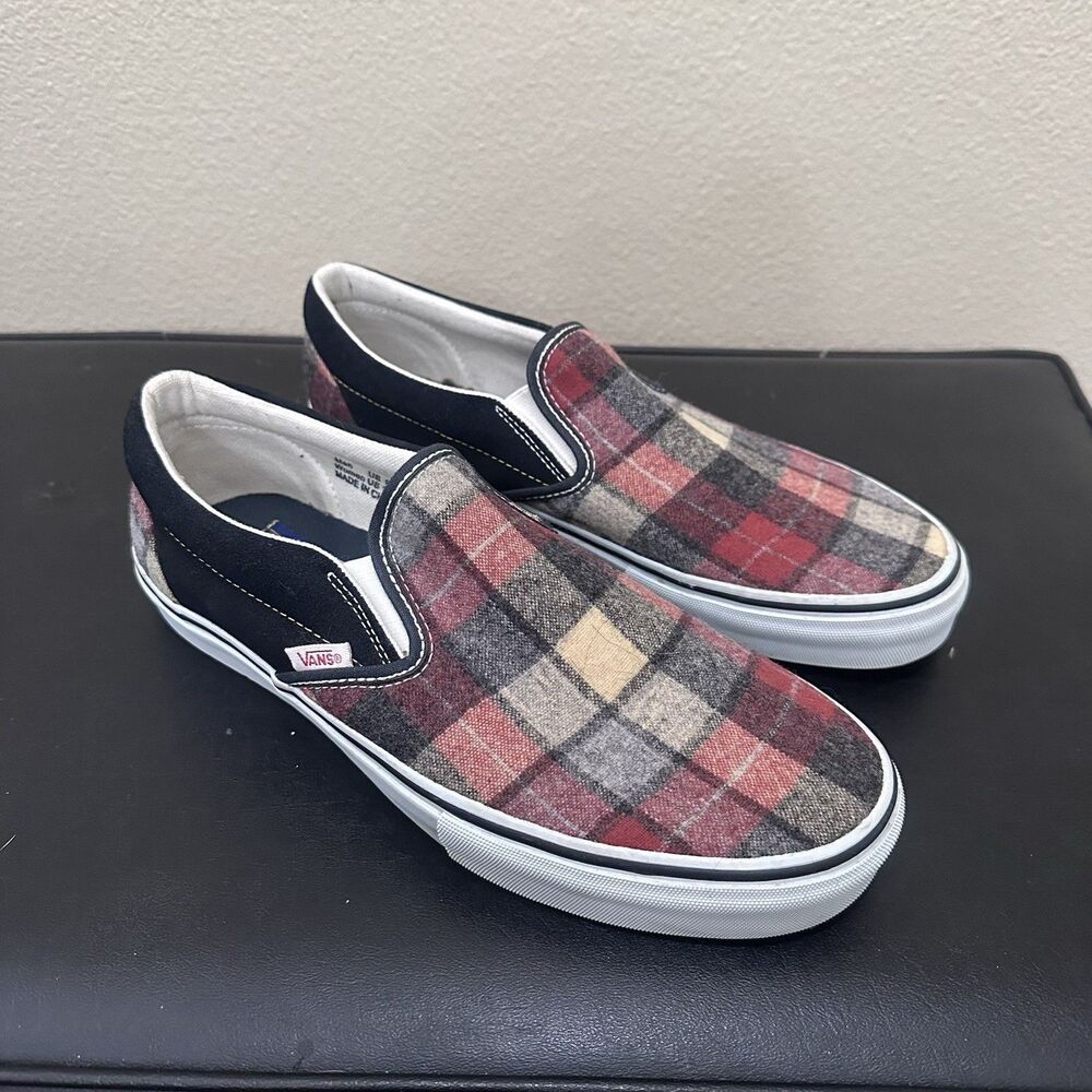 Vintage Pendleton Vans Wool Slip on Shoes Men’s 9.5 Baked Apple Navy Sneakers - Picture 2 of 16